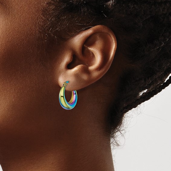Chisel Stainless Steel Polished Rainbow IP-plated Hoop Earrings