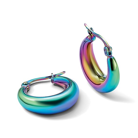 Chisel Stainless Steel Polished Rainbow IP-plated Hoop Earrings