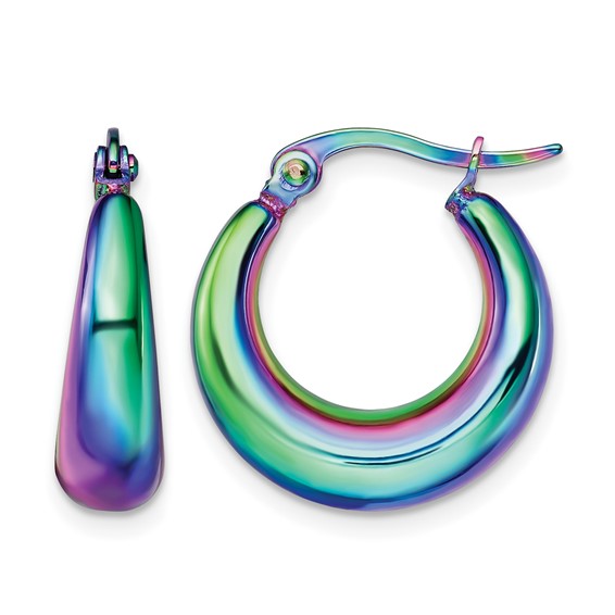 Chisel Stainless Steel Polished Rainbow IP-plated Hoop Earrings