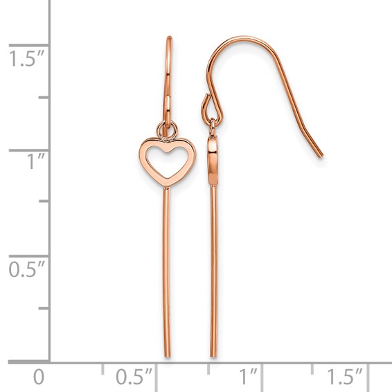 Chisel Stainless Steel Polished Rose IP-plated Heart and Bar Dangle Shepherd Hook Earrings
