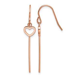 Chisel Stainless Steel Polished Rose IP-plated Heart and Bar Dangle Shepherd Hook Earrings
