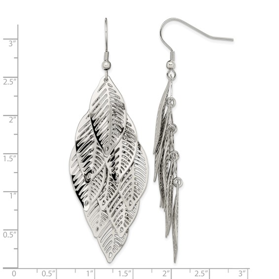 Chisel stainless Steel Polished Leaves Dangle Shepherd Hook Earrings