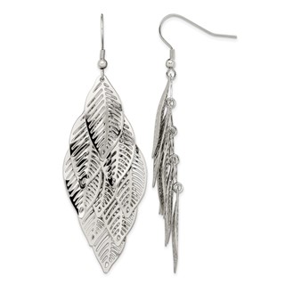 Chisel stainless Steel Polished Leaves Dangle Shepherd Hook Earrings