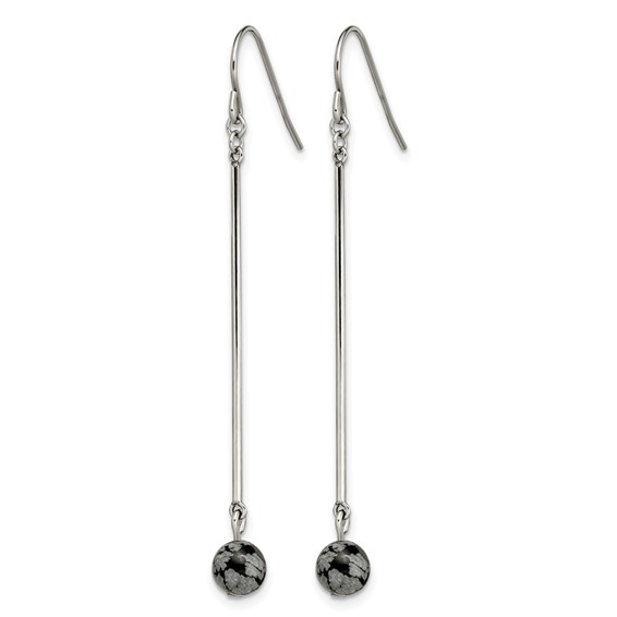 Chisel Stainless Steel Polished with Snowflake Stone Dangle Shepherd Hook Earrings