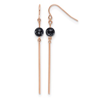 Chisel Stainless Steel Polished Rose IP-plated with Snowflake Stone Dangle Shepherd Hook Earrings