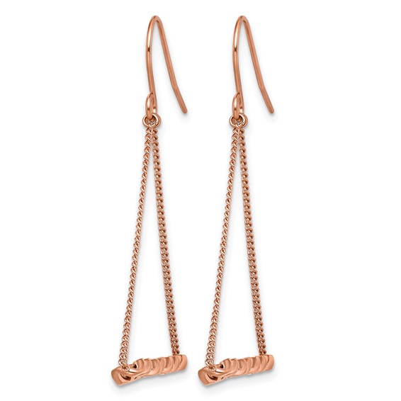 Chisel Stainless Steel Polished Rose IP-plated Twisted Bar Dangle Shepherd Hook Earrings