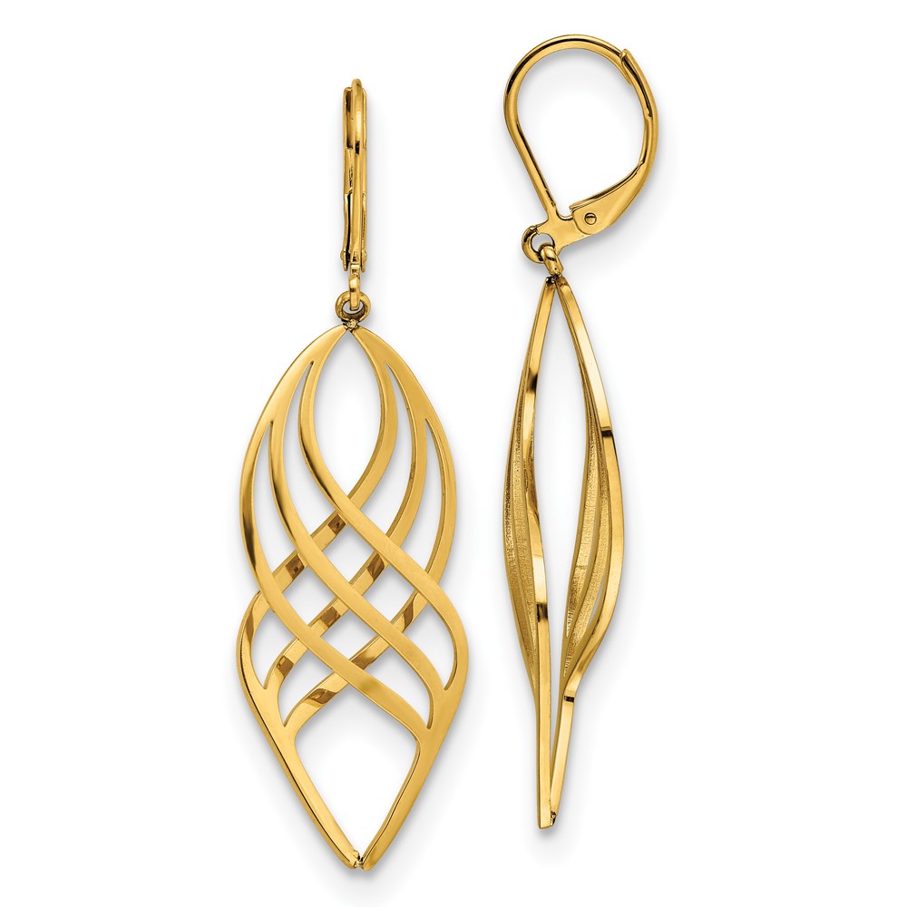 Stainless Steel Polished Yellow IP-plated Twisted Dangle Leverback Earrings