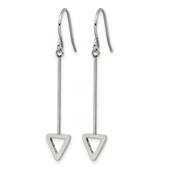 Stainless Steel Polished Triangle Dangle Shepherd Hook Earrings