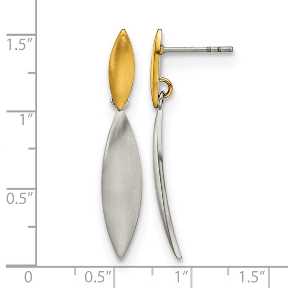 Chisel Stainless Steel Brushed Yellow IP-plated Post Dangle Earrings