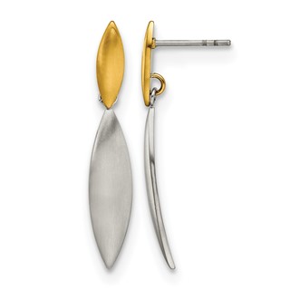 Chisel Stainless Steel Brushed Yellow IP-plated Post Dangle Earrings