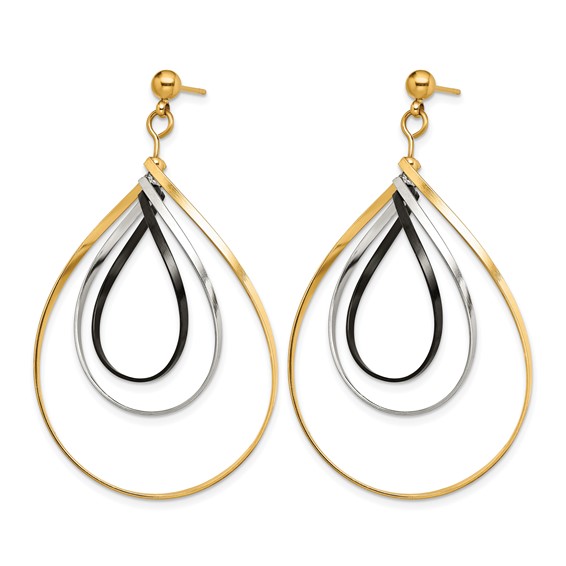 Chisel Stainless Steel Polished Black and Yellow IP-plated Twisted Post Dangle Earrings