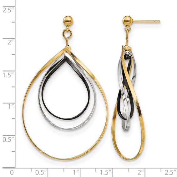 Chisel Stainless Steel Polished Black and Yellow IP-plated Twisted Post Dangle Earrings