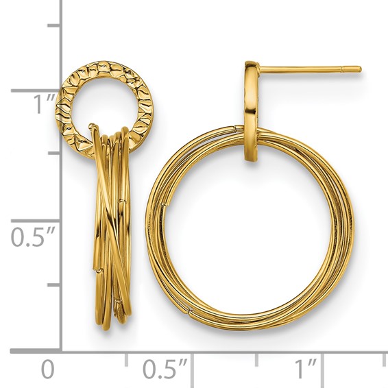 Chisel Stainless Steel Polished and Textured Yellow IP-plated Circles Post Dangle Shepherd Hook Earrings