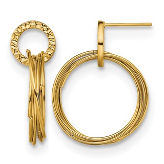 Chisel Stainless Steel Polished and Textured Yellow IP-plated Circles Post Dangle Shepherd Hook Earrings