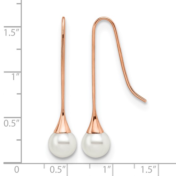 Chisel Stainless Steel Polished Rose IP-plated Imitation Pearl Shepherd Hook Earrings