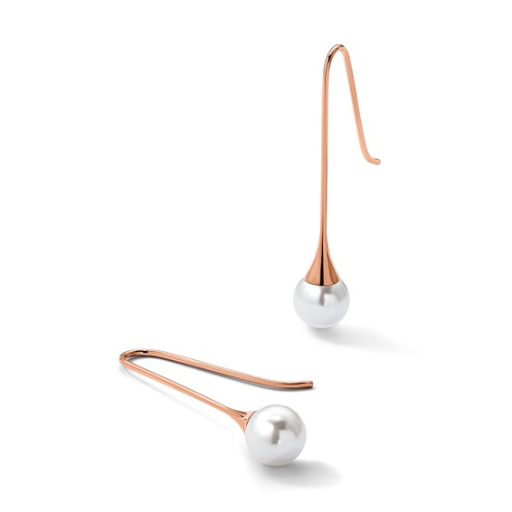 Chisel Stainless Steel Polished Rose IP-plated Imitation Pearl Shepherd Hook Earrings