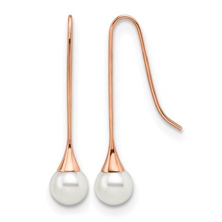 Chisel Stainless Steel Polished Rose IP-plated Imitation Pearl Shepherd Hook Earrings