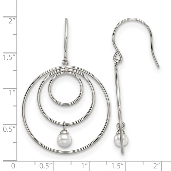 Chisel Stainless Steel Polished with Simulated Pearl Dangle Shepherd Hook Earrings