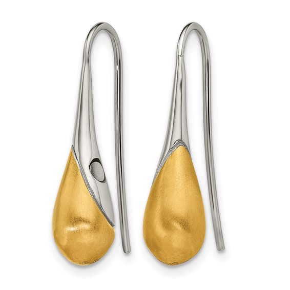 Stainless Steel Brushed & Polished Yellow IP Magnetic Shepherd Hook Earring