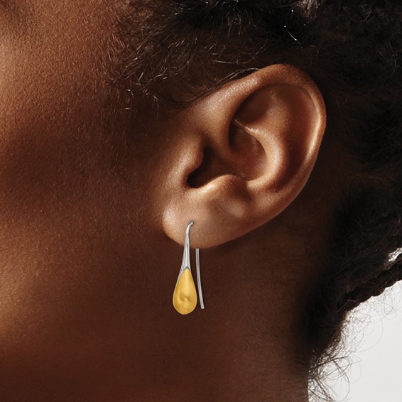 Stainless Steel Brushed & Polished Yellow IP Magnetic Shepherd Hook Earring