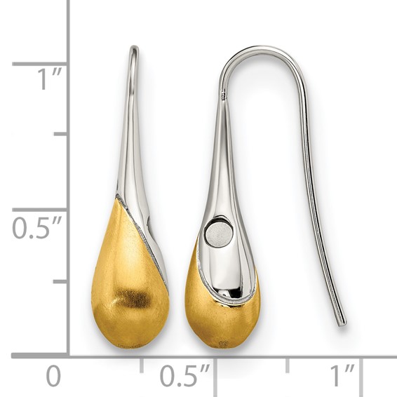 Stainless Steel Brushed & Polished Yellow IP Magnetic Shepherd Hook Earring