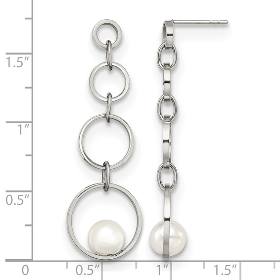 Stainless Steel Polished with Simulated Pearl Post Dangle Earrings