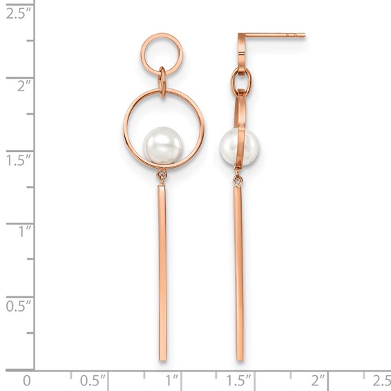 Chisel Stainless Steel Polished Rose IP-plated Simulated Pearl Post Dangle Earring