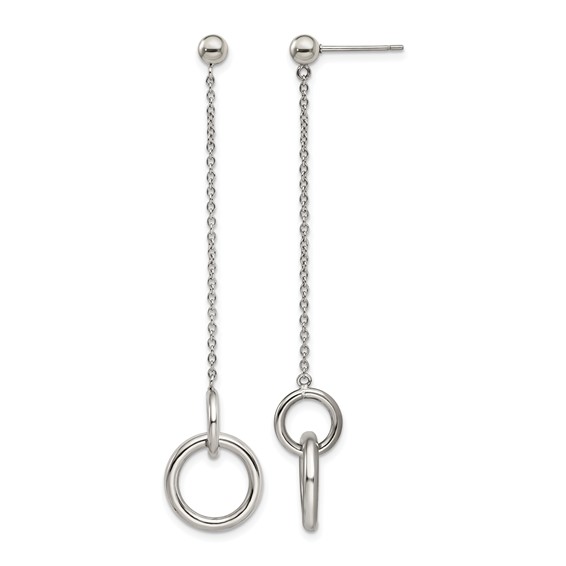 Stainless Steel Polished Circles Post Dangle Earrings