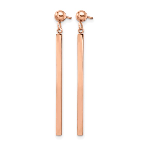 Chisel Stainless Steel Polished Rose IP-plated Bar Post Dangle Earrings