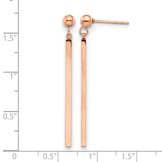 Chisel Stainless Steel Polished Rose IP-plated Bar Post Dangle Earrings