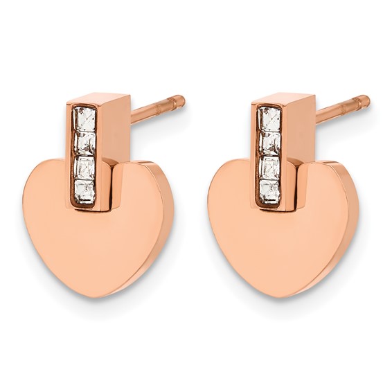 Chisel Stainless Steel Polished Rose IP-plated Heart with CZ Post Earrings
