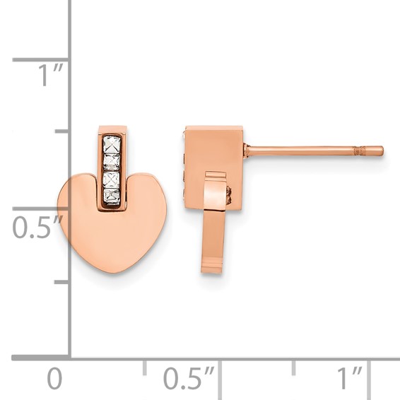 Chisel Stainless Steel Polished Rose IP-plated Heart with CZ Post Earrings