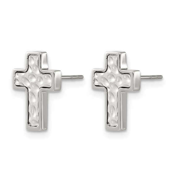 Chisel Stainless Steel Brushed Polished and Textured Cross Post Earrings