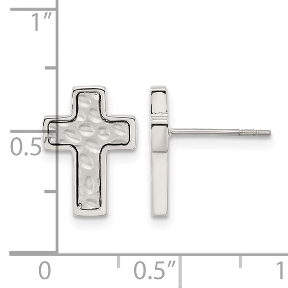 Chisel Stainless Steel Brushed Polished and Textured Cross Post Earrings