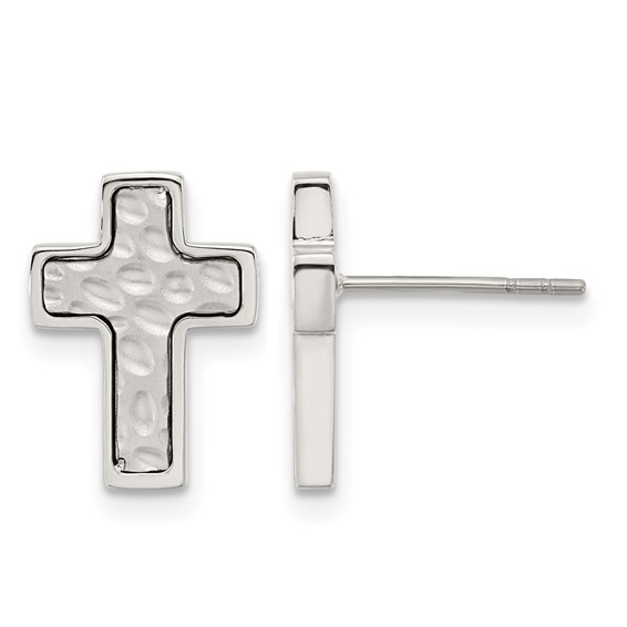 Chisel Stainless Steel Brushed Polished and Textured Cross Post Earrings