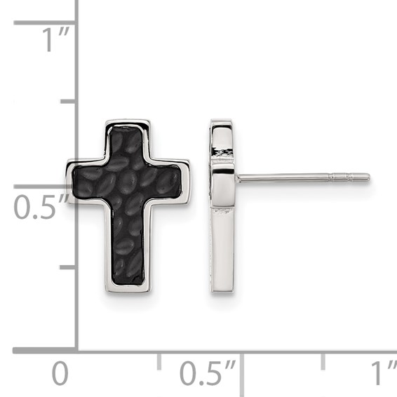 Chisel Stainless Steel Brushed Polished and Textured Black IP-plated Cross Post Earrings