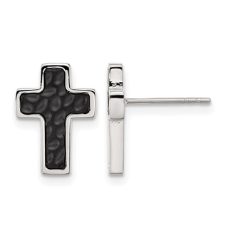 Chisel Stainless Steel Brushed Polished and Textured Black IP-plated Cross Post Earrings