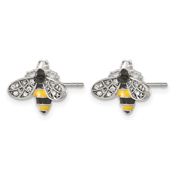 Chisel Stainless Steel Polished and Enameled with Preciosa Crystal Bee Post Earrings