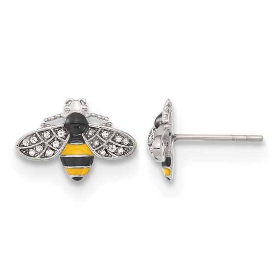 Chisel Stainless Steel Polished and Enameled with Preciosa Crystal Bee Post Earrings