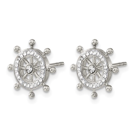 Chisel Stainless Steel Polished Preciosa Crystal Ship Wheel Post Earrings