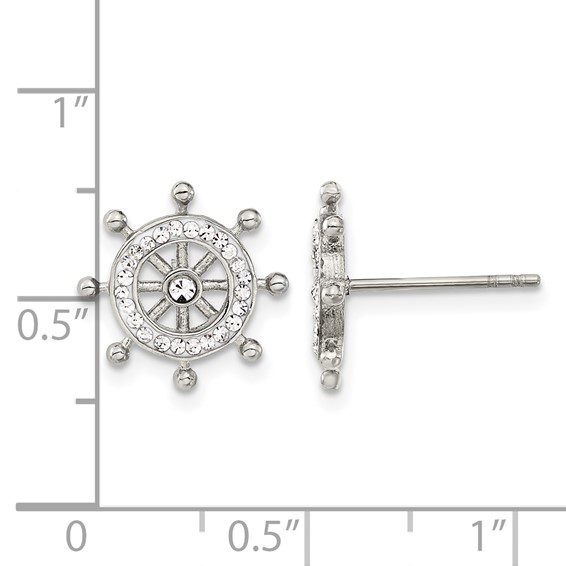 Chisel Stainless Steel Polished Preciosa Crystal Ship Wheel Post Earrings