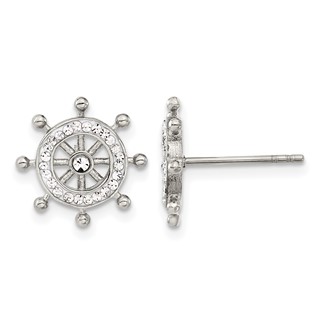 Chisel Stainless Steel Polished Preciosa Crystal Ship Wheel Post Earrings