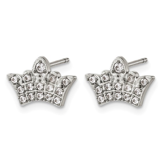 Chisel Stainless Steel Polished with CZ Crown Post Earrings