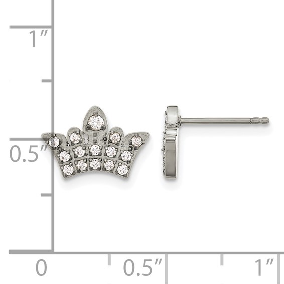Chisel Stainless Steel Polished with CZ Crown Post Earrings