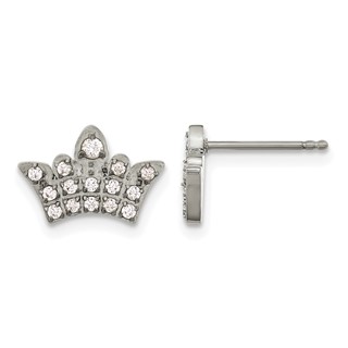 Chisel Stainless Steel Polished with CZ Crown Post Earrings