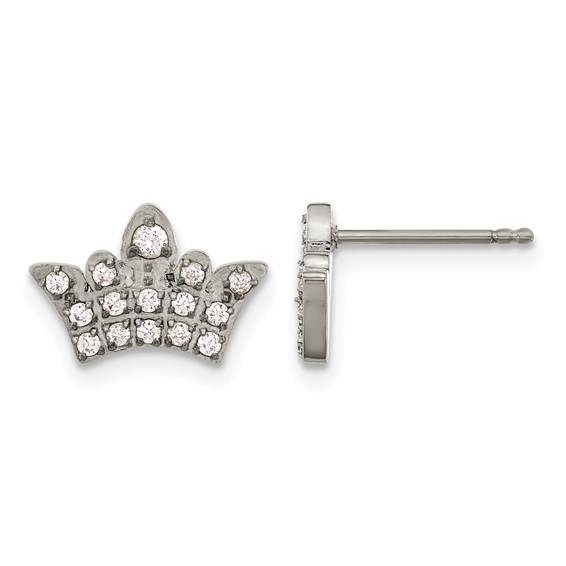 Chisel Stainless Steel Polished with CZ Crown Post Earrings