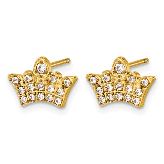 Chisel Stainless Steel Polished Yellow IP-plated with CZ Crown Earrings