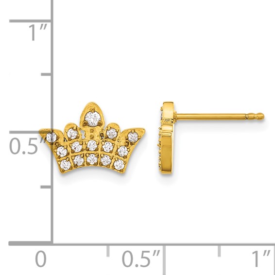 Chisel Stainless Steel Polished Yellow IP-plated with CZ Crown Earrings