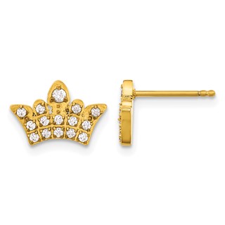 Chisel Stainless Steel Polished Yellow IP-plated with CZ Crown Earrings