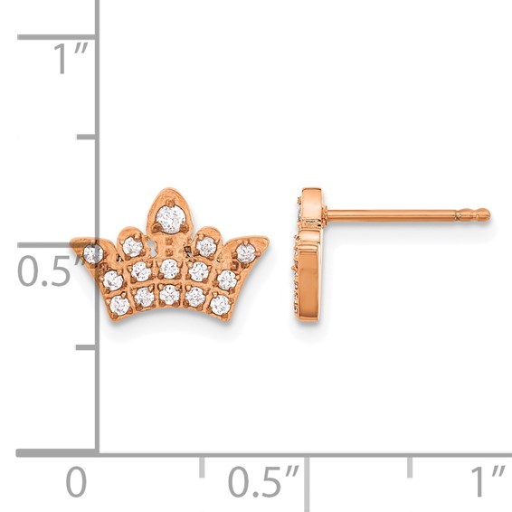 Chisel Stainless Steel Polished Rose IP-plated with CZ Crown Post Earrings